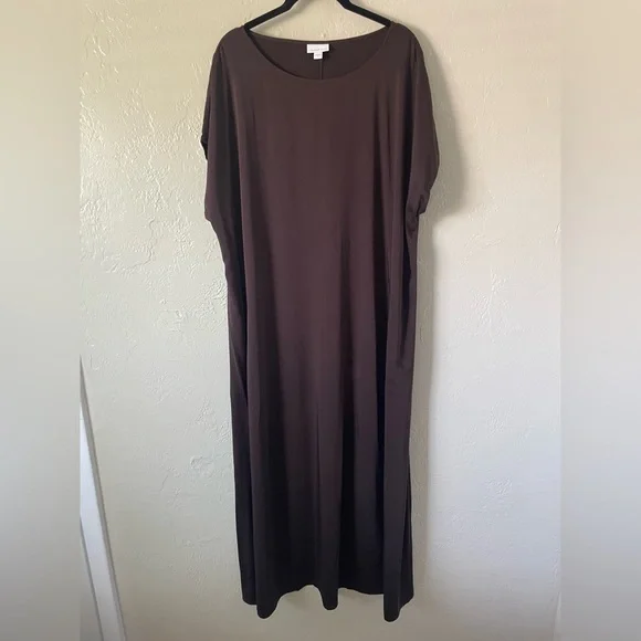 NWOT Pure Jill Ecovero Satin Maxi Dress Lagenlook Minimalist Boho Sustainable - Picture 3 of 8